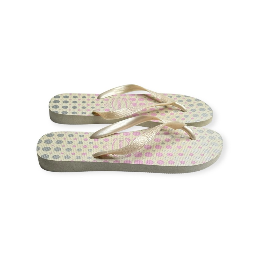 new Top Havaianas 𖦹 Polka Dot Flip Flops 𖦹 White Pink Silver 𖦹 41 / 42  9 / 10 - Picture 3 of 16